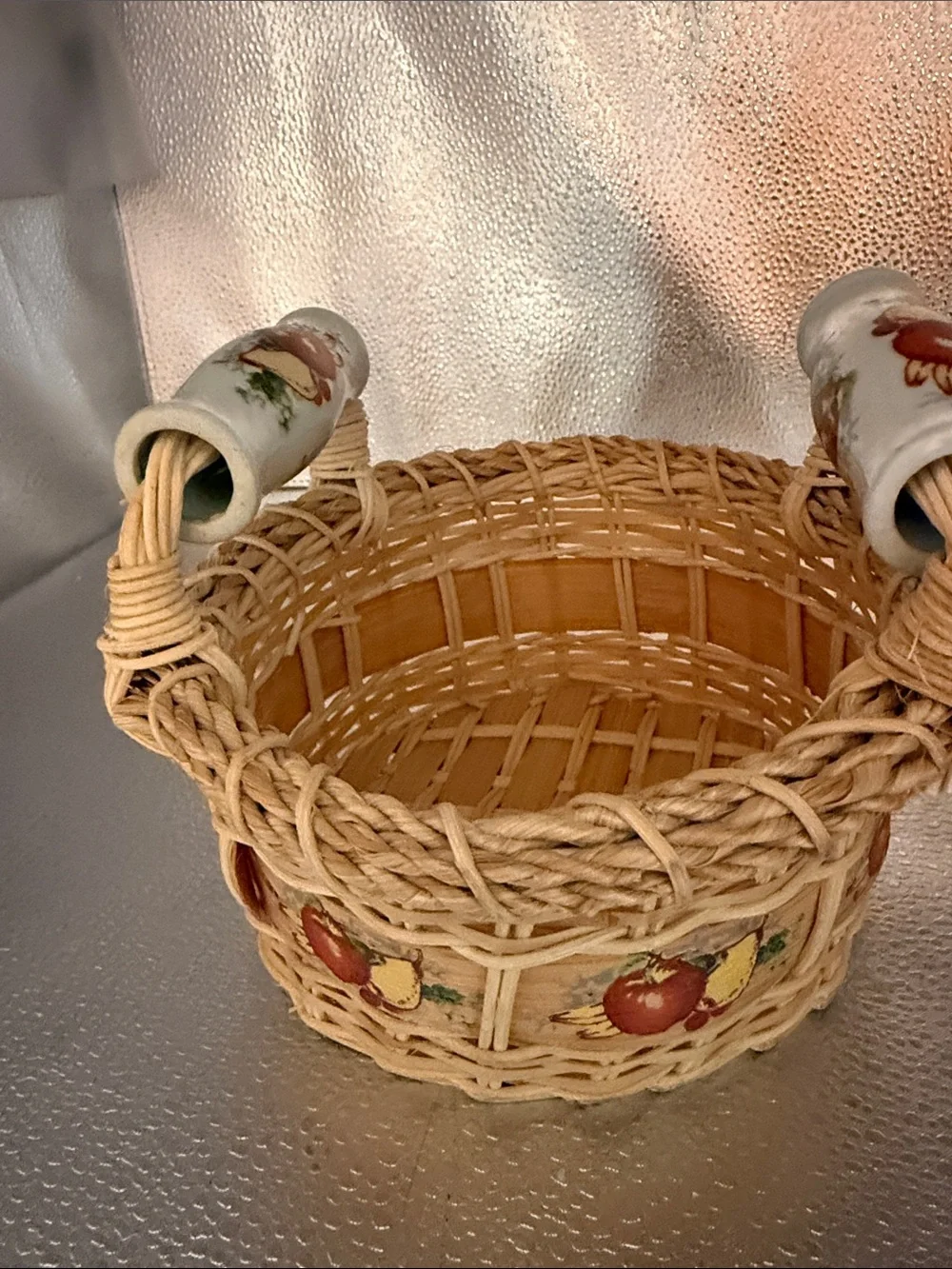 Wicker Fruit Accent Basket with Ceramic Handles